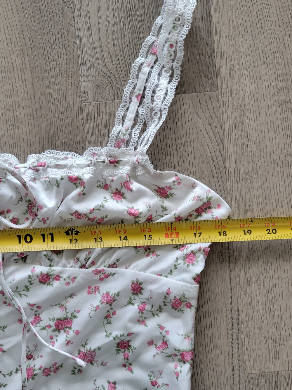 ALTAR'D STATE Kya Floral Lace-Trim Milkmaid Slip Maxi Dress Ivory Rose Sz Large - Picture 15 of 16